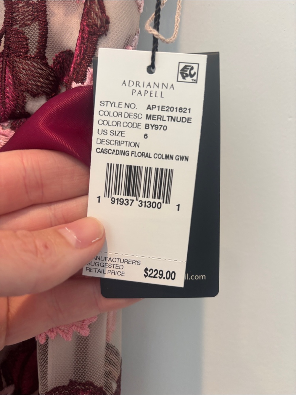 Adrianna Papell Blush Maxi Dress with Pink and Burgundy Floral Embroidery - Picture 2 of 4